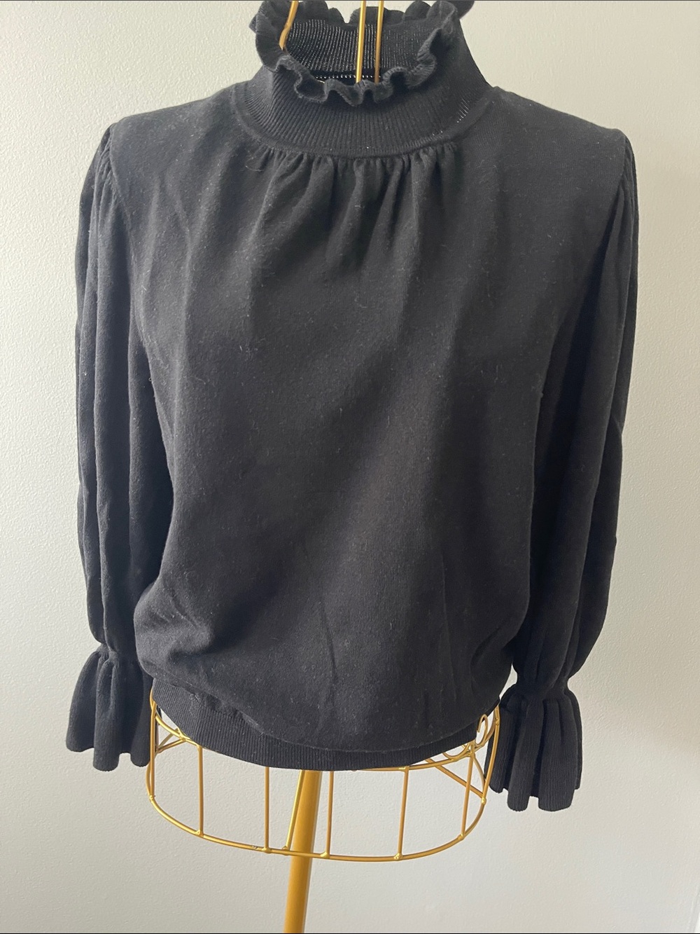 ba&sh Black Ruffle Mock-Neck Sweater